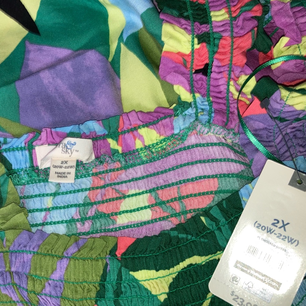 NWT Terra & Sky Smocked Sun Dress Multi-Color Leaf size 2X - Picture 5 of 5